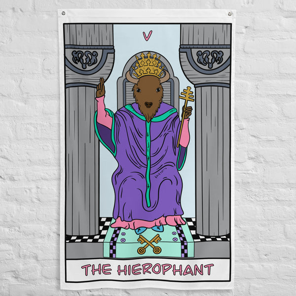 The Hierophant Bison Tarot Card Flag