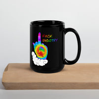 FXCK Bigotry Rainbow Middle Finger LGBTQ+ Pride Black Glossy Mug