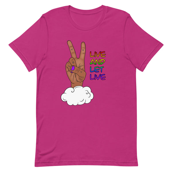 Live and Let Live Tan Skin Peace Sign LGBTQ+ Pride Unisex t-shirt