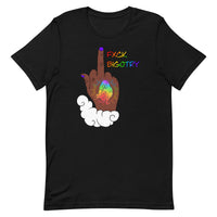 FXCK Bigotry Dark Skin Middle Finger LGBTQ+ Pride Unisex t-shirt