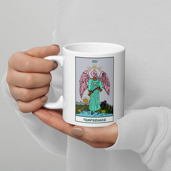 Temperance Ibis Headed Angel Tarot Card White glossy mug