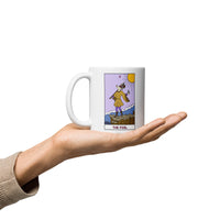 The Fool Whimsical Dog Tarot Card White glossy mug