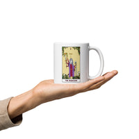 The Unicorn Magician Tarot Card White glossy mug