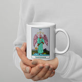 Temperance Ibis Headed Angel Tarot Card White glossy mug