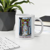 The Snowy Owl High Priestess Tarot Card White glossy mug