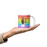 Live and Let Live Dark Skin Peace Sign LGBTQ+ Pride White glossy mug