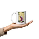 The Unicorn Magician Tarot Card White glossy mug