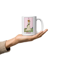 Strength Lion Headed Maiden White glossy mug