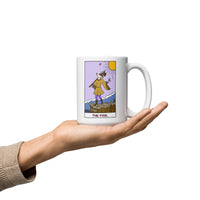 The Fool Whimsical Dog Tarot Card White glossy mug