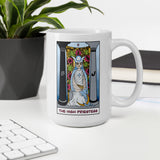 The Snowy Owl High Priestess Tarot Card White glossy mug