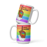 FXCK Bigotry Tan Middle Finger LGBTQ+ Pride White glossy mug