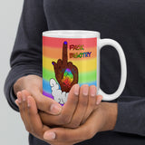 FXCK Bigotry Dark Skin Middle Finger LGBTQ+ Pride White glossy mug