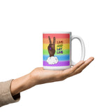 Live and Let Live Dark Skin Peace Sign LGBTQ+ Pride White glossy mug