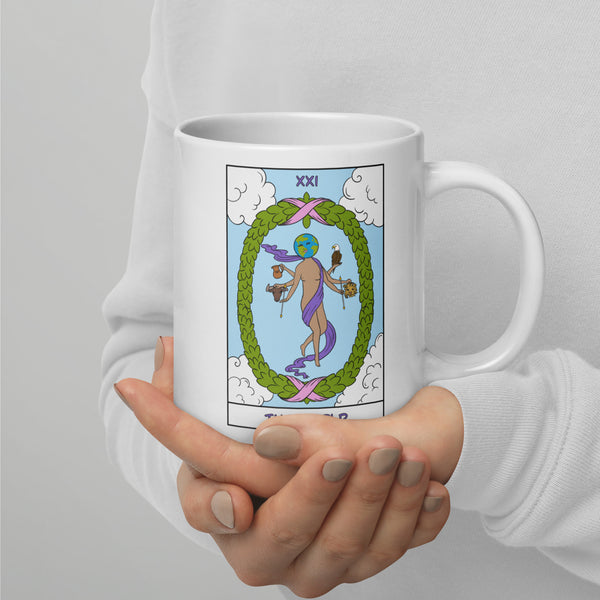 The World Dancer Tarot Card White glossy mug