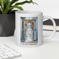 The Snowy Owl High Priestess Tarot Card White glossy mug