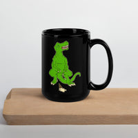 Sad Tony the T-Rex Dinosaur Ice Cream Black Glossy Mug