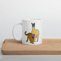 Llama Vs. Leopard luchador pro wrestling White glossy mug