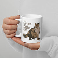 “I’d Rather be a House Cat” Marsbar the Chonky Calico Cat White glossy mug