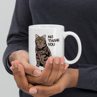 “No Thank You” Meatball the Chunky Grumpy Tabby Cat White glossy mug