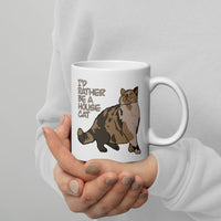 “I’d Rather be a House Cat” Marsbar the Chonky Calico Cat White glossy mug