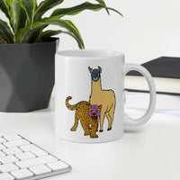 Llama Vs. Leopard luchador pro wrestling White glossy mug