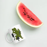 Bench Beast T-Rex Powerlifter Bodybuilder White glossy mug