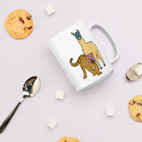 Llama Vs. Leopard luchador pro wrestling White glossy mug