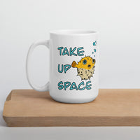 Take up space puffer fish White glossy mug