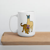 Llama Vs. Leopard luchador pro wrestling White glossy mug