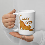 “Lazy Daze” Cheddar the Orange Tabby Cat White glossy mug