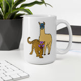 Llama Vs. Leopard luchador pro wrestling White glossy mug